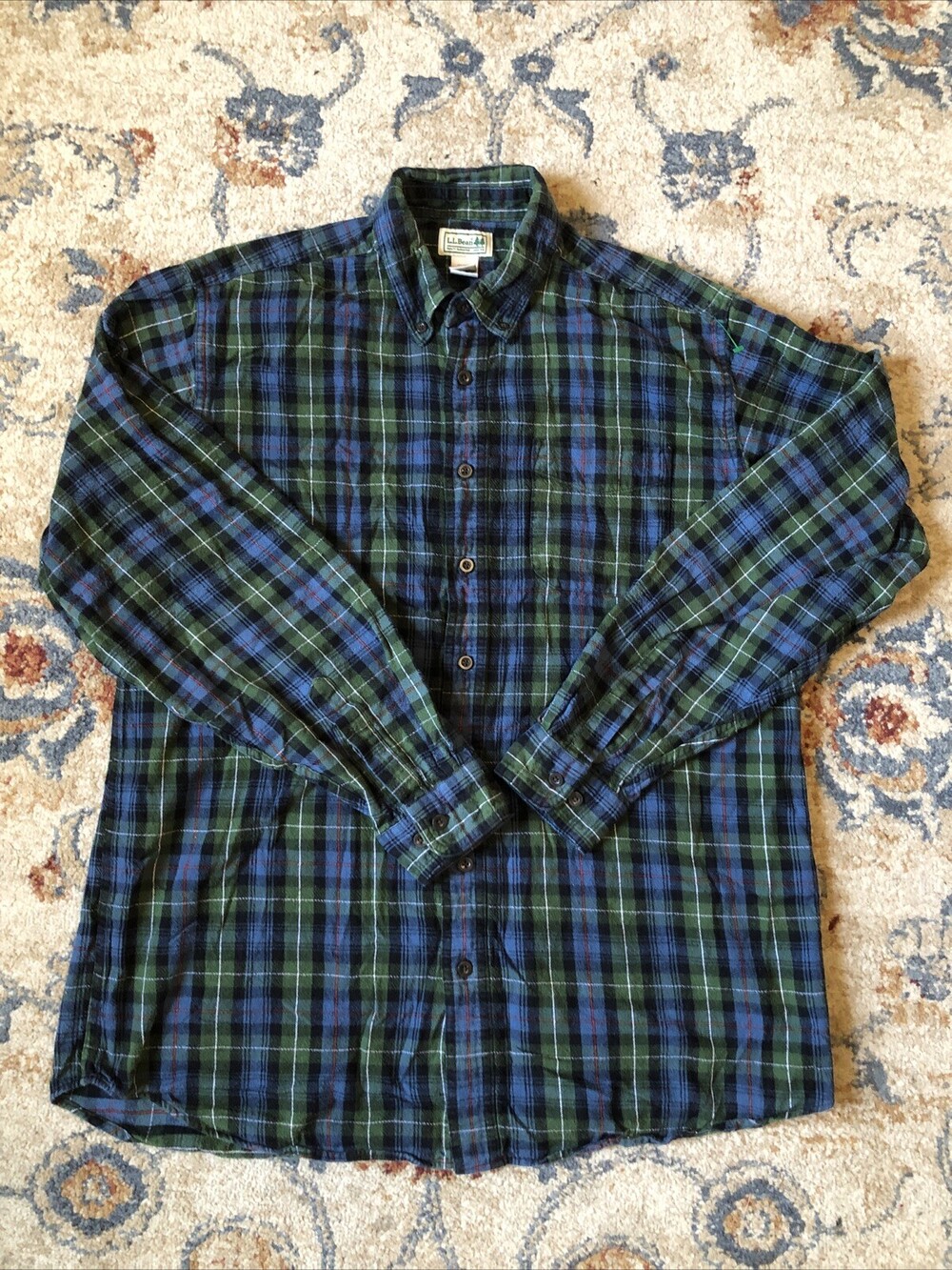 LL Bean Plaid Flannel Shirt Traditional Fit Blue Mens Size Large